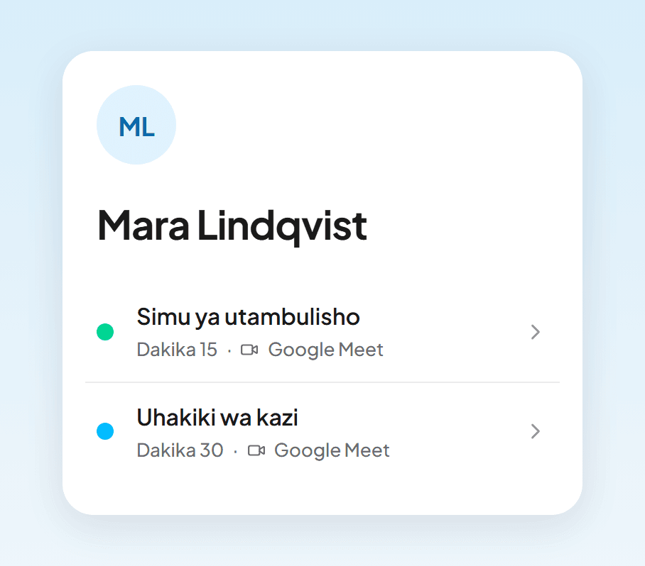 Ukurasa wa miadi wenye simu ya utambulisho na uhakiki wa kazi, kama mfuasi anavyouona kwenye simu